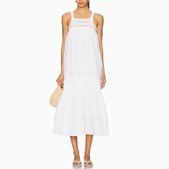 NEW Maude Club Revolve Sylvie Midi Dress White Cotton Sleeveless Square-Neck Tie - Picture 14 of 15